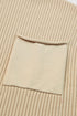 Ribbed Mock Neck Patch Pocket Drop Shoulder Short Sleeve Sweater